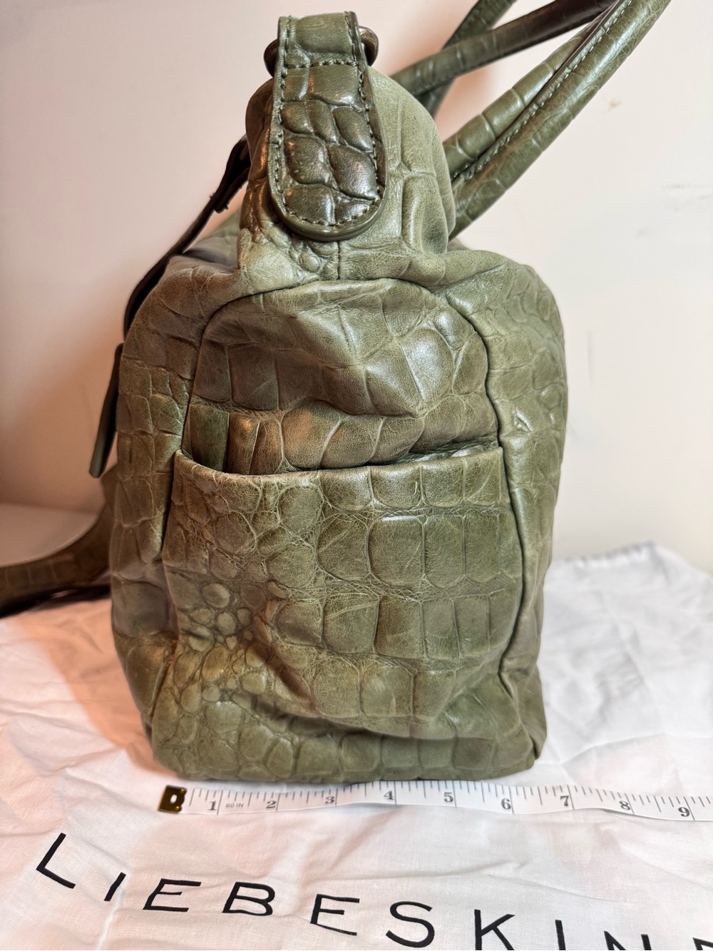Liebeskind Berlin Olive Green Croc-Embossed Leather Crossbody Tote - Picture 6 of 14